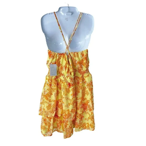 NWT Collective Concepts Smocked Waist Halter Dress Yellow Orange Floral SZ XL - Picture 7 of 10